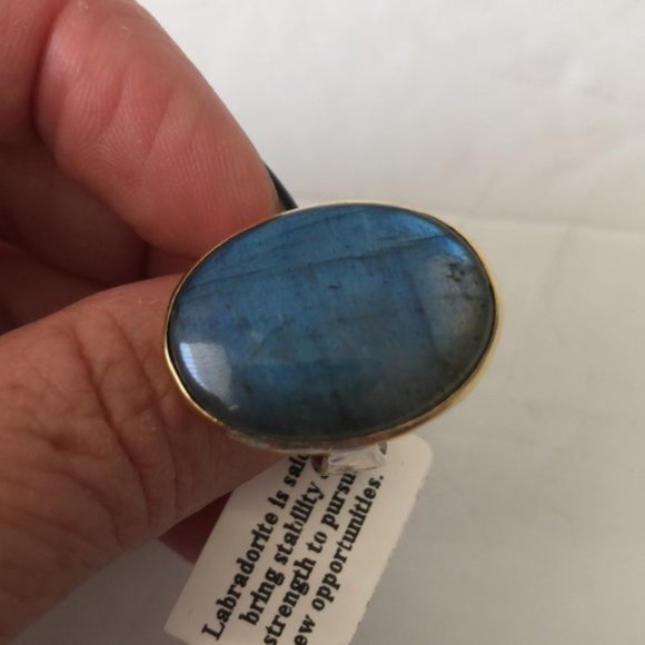 YS India Oval Labradorite Light Blue Ring in sterling silver 925 & Brass Sz.8 - Picture 15 of 16